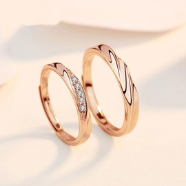 Josfeva Silver Couple Rings for Women/Men, 925 Sterling Silver Adjustable Band Rings, Rose Gold Bride Wedding Engagement Twist Ring with Cubic Zirconia for Love Promise/Anniversary/Valentines