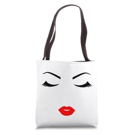 Pretty Girl Face Minimalist Art White Black Red Shapes Mania Tote Bag