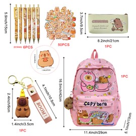 Suffolly Cute Backpack,Cute Backpack School Bag with Stationery Set 5 pcs,Cartoon Animal Large Capacity,Adjustable Rucksack Cartoon Toddler Daypack School for Kids (Pink)