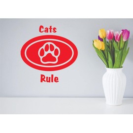 Cats Rule Wall Decal Cat Sign with Paw Print Sticker for Home Living Room Bedroom personalities Plus Litter Box Purr Meow Removeable Cute Wall Decoration - Size: 21 in x 24 in