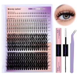 Wendy Lashes DIY Eyelash Extension Kit - Individual Lashes, 7D Spike Fans, Bottom Lashes 40D+50D Clusters, Lash Bond and Seal, Tweezers Lash Clusters Multi-type for Home Use (12-18 MM)