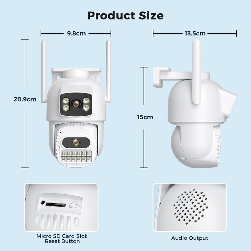 4K 8MP Dual Lens Security Camera Outdoor, 2.4Ghz/5Ghz WiFi 360°PTZ