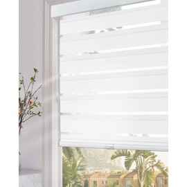 Persilux Cordless Zebra Blinds for Windows (31" W x 72" H, White) with Upgraded Cassette Dual Layers Sheer Shades Light Filtering Thermal Insulated Window Shades for Home