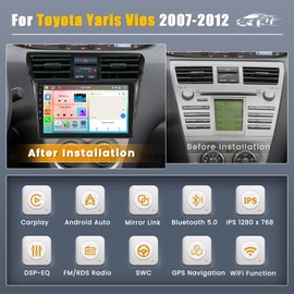 Inefala 8-Core 6+128G Android 13 Car Stereo Upgrade Radio for Toyota Yaris Vios 2007-2012, 9'' HD Touch Screen with Wireless CarPlay & Android Auto, AHD Backup Camera, Mirror Link, GPS Navigation