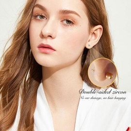 3MM Tiny CZ Screw On Flat Back Stud Earrings for Women Men Girls,14K Gold Plated Stud Earrings Unisex,Dainty Double Sided Round Cubic Zirconia Earrings Lightweight Hypoallergenic Jewelry Gifts