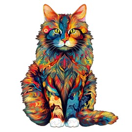 Jigfoxy Wooden Puzzle for Adults, Cat Wooden Jigsaw Puzzles for Adults, Unique Animal Shape Wood Cut Puzzles, Christmas Thanksgiving Gifts for Family Friend(S-8.3 * 6.6in-80pcs)