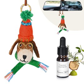 Car Air Freshener with Felt Plush Hatted Puppy Ornament, Citrus Scent, Essential Oil Diffuser, 90+ Days Long Lasting Aroma, Natural Plant Essence
