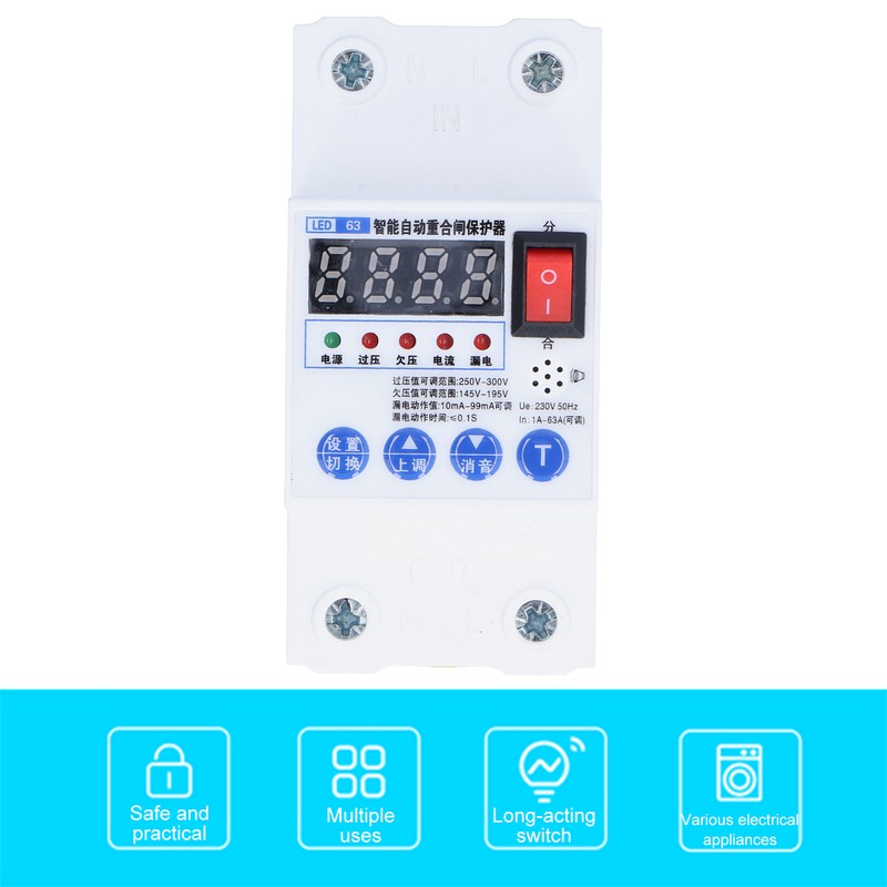 Leakage Circuit Breaker Intelligent Automatic Reclosing Protector Switch 45mm Width