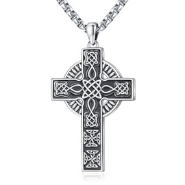 Eusense Celtic Cross Necklace for Men 925 Sterling Silver Jewelry Irish Celtic Knot Celtic Cross Pendant Crucifix Cross Necklace for Women Celtic Jewelry