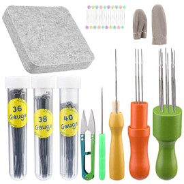 Riddur 121 Pieces Wool Felting Needle Tool, 3 Sizes Felting Needles, 1/3/8 Needle Grip in 3 Colours, Needle Felting Set with Soft Needle Felting Pad for Basic Felting Needle Projects Needle Tools (B)