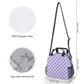 Fekroma Lunch Bag Insulated Lunch Box Reusable/Washable/Durable Lunchbox Lightweight Lunch Tote Bag (Purple Checkered, One Size)