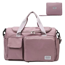 Travel Bag, Large Capacity Folding Travel Bag, Gym Bag with Wet Pocket & Shoes Compartment, Foldable Duffel Bag, Overnight Bag for Women and Man (Pink)