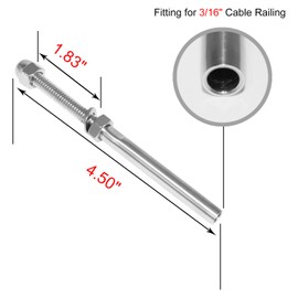 BLIKA 50 Pack Cable Railing Swage Threaded Stud Tension End Fitting Terminal for 3/16" Cable Deck Railing Hand Swage T316 Stainless Steel Marine Grade, Swage Threaded Terminal