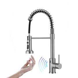 Avola Stainless Steel Pull Out Kitchen Faucet,Hands Free Touchless Kitchen Sink Faucets, Brushed Nickel Single Hole Spring Faucet,Motion Sensor Activated Smart Hands Free Kitchen Faucets