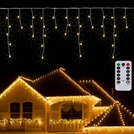 Icicle Lights Outdoor Decorations Dripping Ice Cycle String Light Battery Powered 9.8ft Window Curtain Light Garland Twinkle String Light for Outside Xmas Wedding Holiday Decor(Warm White)