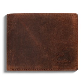 RFID Bifold Leather Wallet For Men with Flip Up ID in Vintage Buffalo Brown, Adventure Brown - Vintage Crazy Horse
