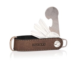 DONBOLSO Key Organiser One I Compact Key Holder with Shopping Trolley Token and Bottle Opener I Leather Keyring For 1-7 Keys I Keychain with Stainless Steel Screw I Brown Vintage
