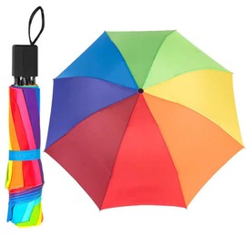 Qinsky Rainbow Umbrella,Compact Travel Umbrella Windproof StormDefender Rainbow Compact Umbrella 8 Ribs Strong and Fastened Umbrella for Rain Men and Women