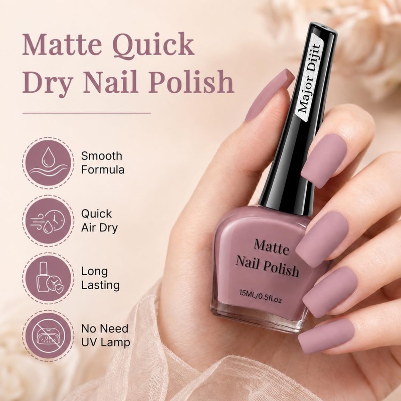 Major Dijit Matte Rosy Brown Nail Polish, Velvet Flat Finish,