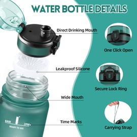 HoneyHolly Water Bottle, 1 Litre, Time Marking, Water Bottle, Leak-Proof, Sports Water Bottle, Reusable, Water Bottle for Gym, Cycling, Office, Outdoor,