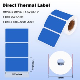 LENVII 40x30mm Inch Direct Thermal Label Sticker Rectangle Thermal Printer Tear Proof Printing Labels 250 Sheets/Roll Total 8 Rolls 2000 Sheets Inner Diameter 25mm Waterproof High Temperature