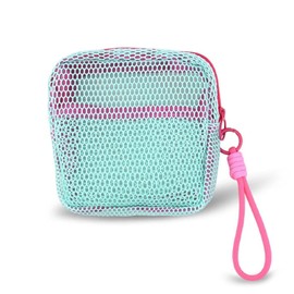 Portable Mesh Cosmetic Bags Square Coin Credit Card Purse Travel Lipstick Earphone Organizer Zipper Jewelry Storage Bags for Women, Green