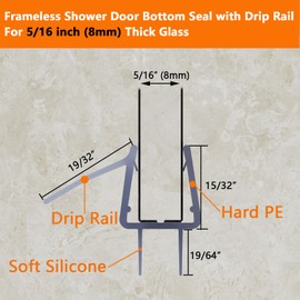 HAUUXUEN Frameless Shower Door Bottom Seal, 36" Long Shower Door Sweep for 5/16" (8mm) Glass, Clear Vinyl with Drip Rail – Prevent Leaks & Create a Waterproof Barrier