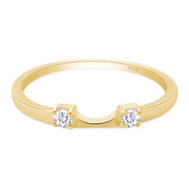 AFFY 0.12 Carat Round White Cubic Zirconia Two Stone Enhancer Guard Ring 14K Yellow Gold Over Sterling Silver Ring Size-5.5