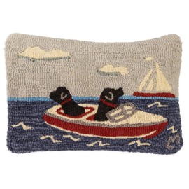 Artist-Designed Floating Labs Hand-Hooked Wool Decorative Throw Pillow (12 IN x 18 IN) Dog Pillow for Couches & Beds - Easy Care & Low Maintenance Cushion - Two Black Labradors Home Decors