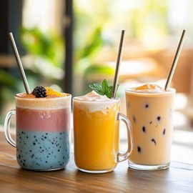 FIDELLI Eco-Friendly Reusable Stainless Steel Straw Set – 3-Piece Travel Kit with Cleaning Brush & Portable Case – Ideal for Smoothies, Cold Drinks, Boba Tea & Eco-Conscious Living