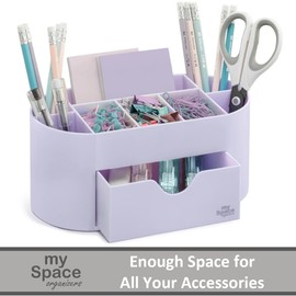 Acrylic Desk Organizer for Office Supplies and Desk Accessories Pen Holder Office Organization Desktop Organizer for Room College Dorm Home School, Light Purple (White Lavender)