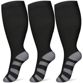 3 Pairs Plus Size Compression Socks for Women and Men Wide Calf 20-30mmhg Extra Large Knee High Support for Circulation