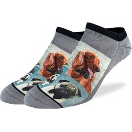 Good Luck Sock Men's Dashing Dogs Ankle Socks - Grey, Adult Shoe Size 7-12