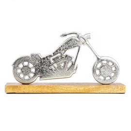 Goldbach Geschenkartikel Decorative Motorcycle Aluminium Decorative Object Retro Design Moped on Wood, Height 18 cm