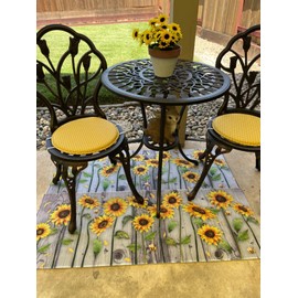 Paquete de 4 cojines redondos antideslizantes para asiento, cocina, comedor, oficina, taburete alto, almohadillas para orejas de esponja para asiento firme con lazos de 33 cm, Art Deco, Yellow Grim, 13x13x1.1 inch, 4