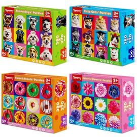 SYNARRY 100 Piece Puzzles for Kids Ages 4-6, Cats Dogs Flowers Donuts Puzzles for Kids Ages 6-8, Large Jigsaw Puzzles for 4-8 Years Old, Educational Toys Gifts for 3-5 5-8 8-10 Years Old Boys Girls