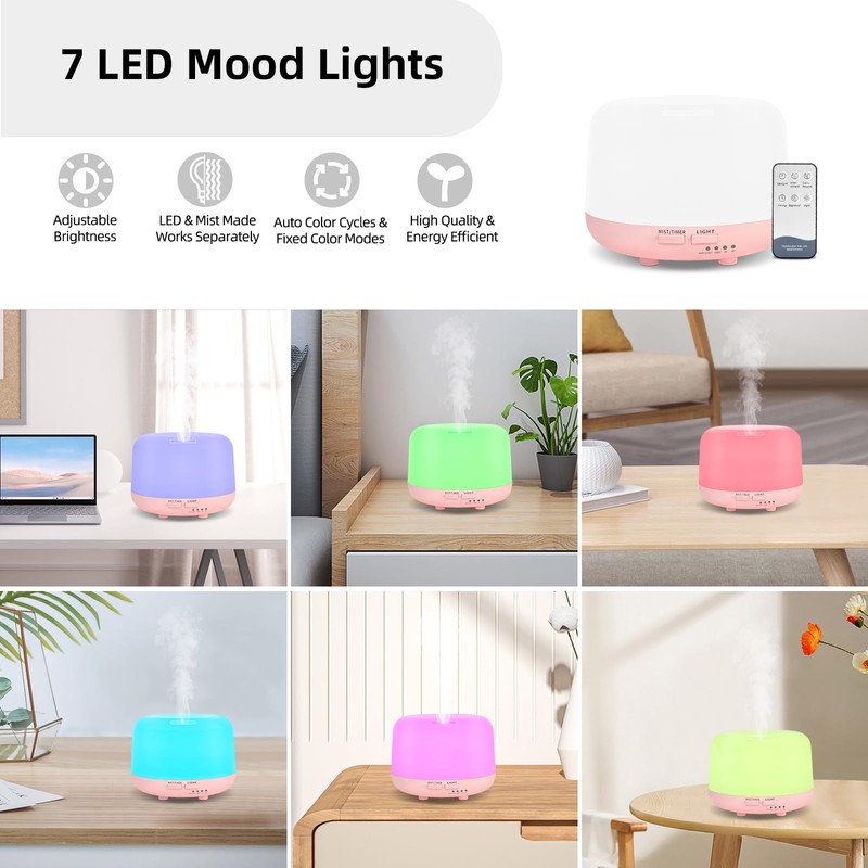 300ML Essential Oil Diffusesrs Remote Control, Aromatherapy Ultrasonic Diffuser, Cool