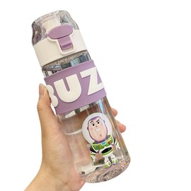 OMEIU Store Water Bottle Reusable Kids 550ml PP with Two Lids Leak Proof with straw Lid BPA Free Drinking bottle (Buzz)