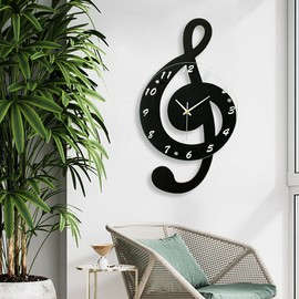 YIYIBYUS Music Wall Clock - Analog Black Clock with Musical Notes, Unisex, 12-Inch