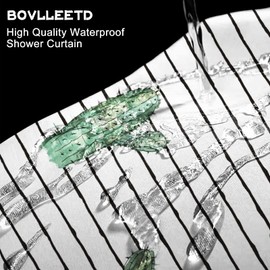 Bovlleetd Black and White Striped Shower Curtain, Large Cactus with Spiky Green Plants, Cartoon Shower Curtains, Waterproof, Girls, Bathroom Curtain, Bathroom Decoration, 180 x 200 cm
