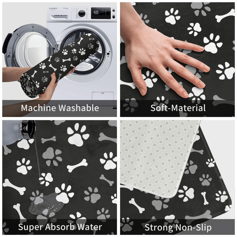 Jbofyee Dog Paws and Bones Bath Mat 24x16 Inch Non-Slip