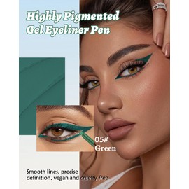 Waterline Gel Eyeliner Pencil, Green Matte Waterproof Long Lasting Cream Eye Liner Pencil with Sharpener, Hypoallergenic Highly Pigmented Precision Smudge-Proof Smooth Eyeliner Makeup Pen for Women-05