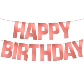 KatchOn, Shiny Rose Gold Happy Birthday Banner - 10 Feet, Pre-Strung, No DIY | Rose Gold Happy Birthday Sign for Girls | Rose Gold Birthday Decorations Party | Pink Happy Birthday Sign for Womens