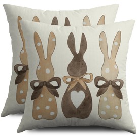 Smozenith Easter Pillow Covers 18X18 Set of 2, Brown Vintage Cute Bunny Decorative Throw Pillow Covers Outdoor Spring Bow Rabbit Farmhouse Holiday Cushion Cases Couch Sofa Bed Decor