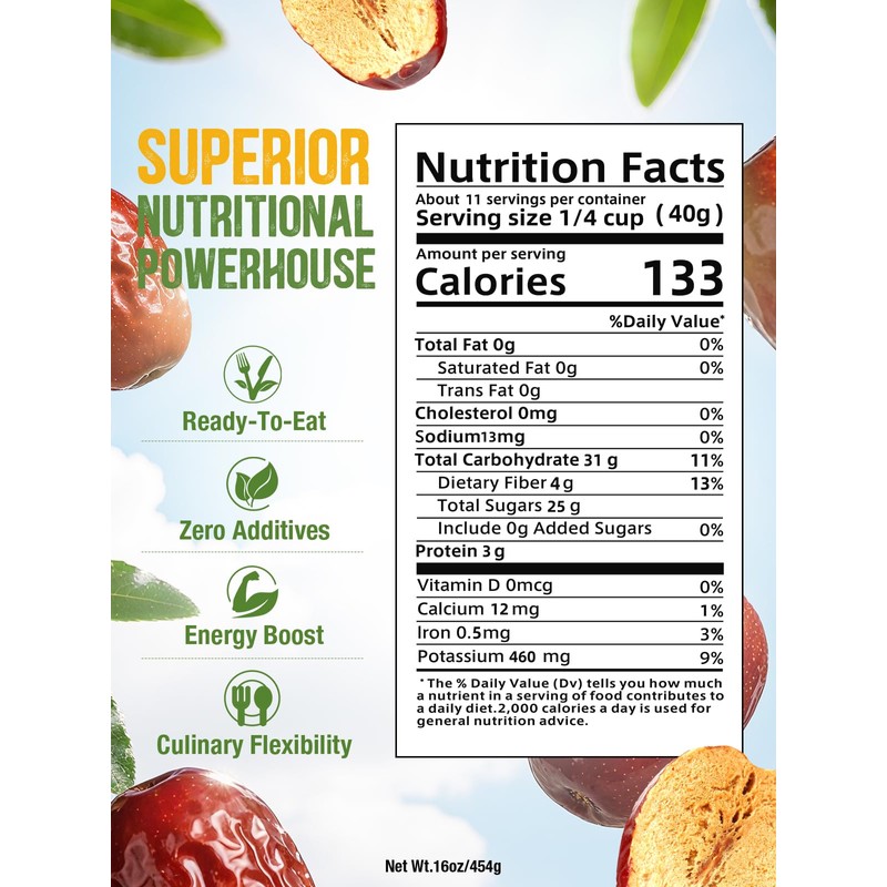 Zorrer Premium Jumbo Red Dates, 1 lb, Sun-Dried Jujube, No