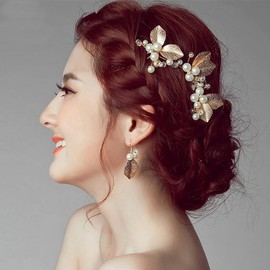 AVILMORE Leaf Motif Pearl Hairpin Hair Ornaments Wedding Recitals Set of 3