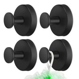 lomdung Pack of 4 Suction Cup Hooks, Wall Hooks with Suction Cup, Suction Hooks, Extra Strong, Towel Hooks, No Drilling Hooks, Suction Cup Hooks, Bathroom, Stainless Steel Wall Hooks, for Bathroom,