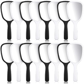 16 piezas de espejo de mano de mano de viaje de maquillaje espejo de mano con asa, espejo de tocador portátil para viajes, camping, hogar, 3.15 pulgadas de ancho, 7.09 pulgadas de largo (negro, blanco)