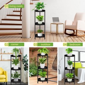 SYQ 3 Tier Plant Stand Indoor Outdoor - 34'' Extra-Tall Metal Plant Stands for Potted Plants Multiple Tiered Plant Shelf Vertical Black Iron Planter Rack Large Flower Pot Holder Table for Patio Corner