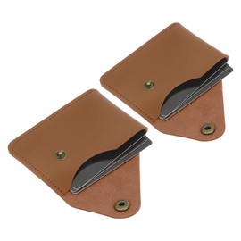 PATIKIL Slim Leather Card Holder with Snap Closure, 2 Pcs Leather Front Pocket Wallet Card Case Holder for Cash Coin Men and Women Business Office, Brown